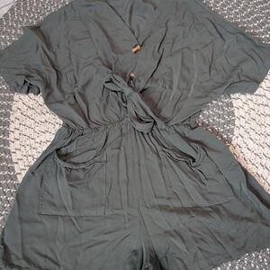 Stylish Green Romper with Button Detail